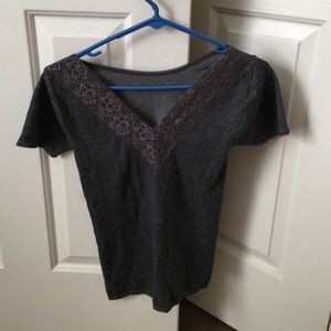 Sexy lace trimmed v neck top